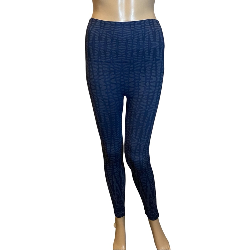 SPANX Look at Me Now Indigo Geo Print Hi Waist Seamless Leggings Size Medium EUC